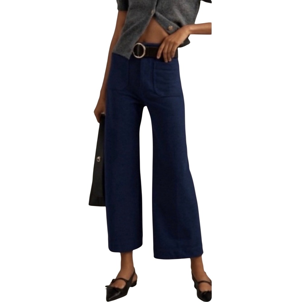 Maeve Anthropologie The Colette Wide Leg Cropped Pants Blue Size 32 High Rise